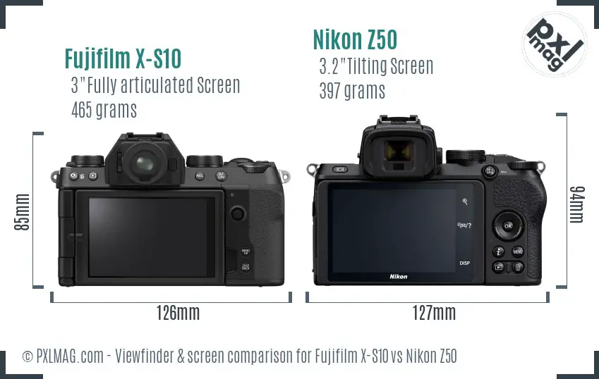 Fujifilm X-S10 vs Nikon Z50 Screen and Viewfinder comparison