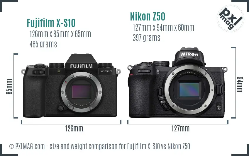 Fujifilm X-S10 vs Nikon Z50 size comparison