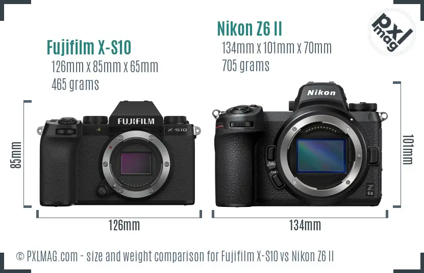 Fujifilm X-S10 vs Nikon Z6 II size comparison