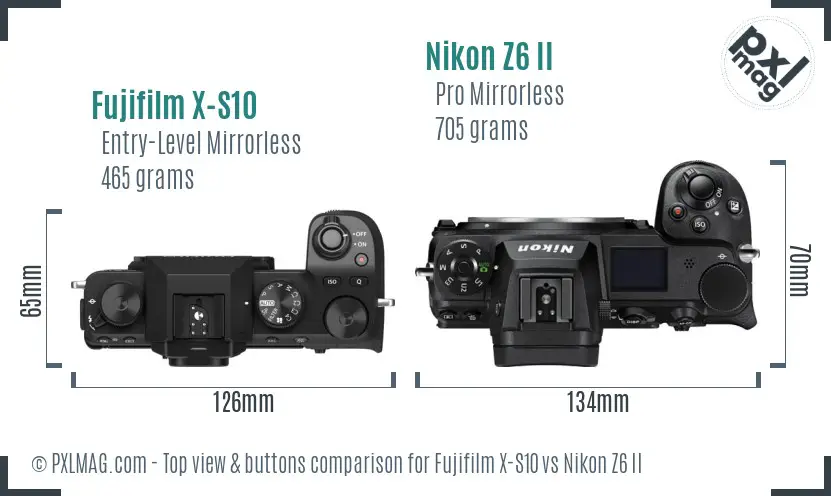 Fujifilm X-S10 vs Nikon Z6 II top view buttons comparison