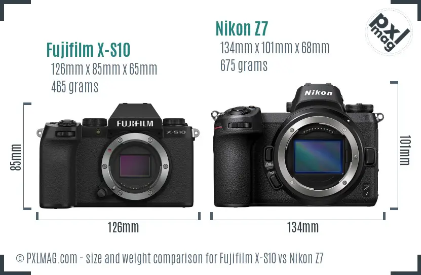 Fujifilm X-S10 vs Nikon Z7 size comparison