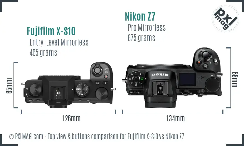 Fujifilm X-S10 vs Nikon Z7 top view buttons comparison