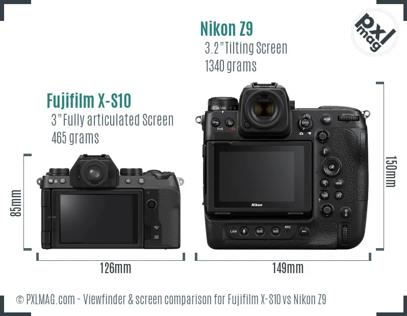 Fujifilm X-S10 vs Nikon Z9 Screen and Viewfinder comparison