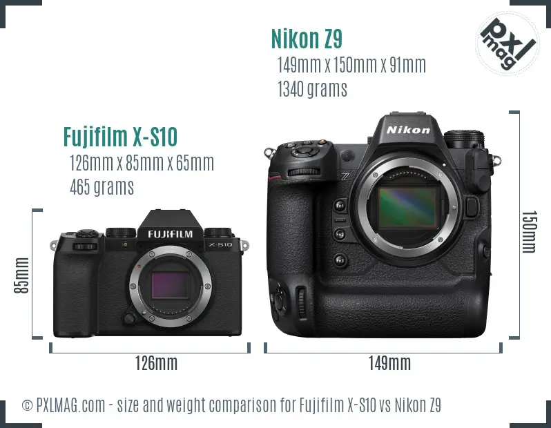 Fujifilm X-S10 vs Nikon Z9 size comparison