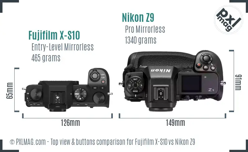 Fujifilm X-S10 vs Nikon Z9 top view buttons comparison