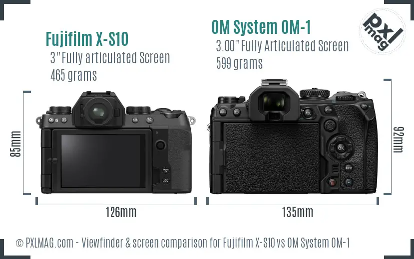 Fujifilm X-S10 vs OM System OM-1 Screen and Viewfinder comparison