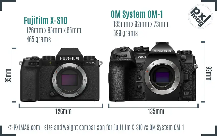 Fujifilm X-S10 vs OM System OM-1 size comparison
