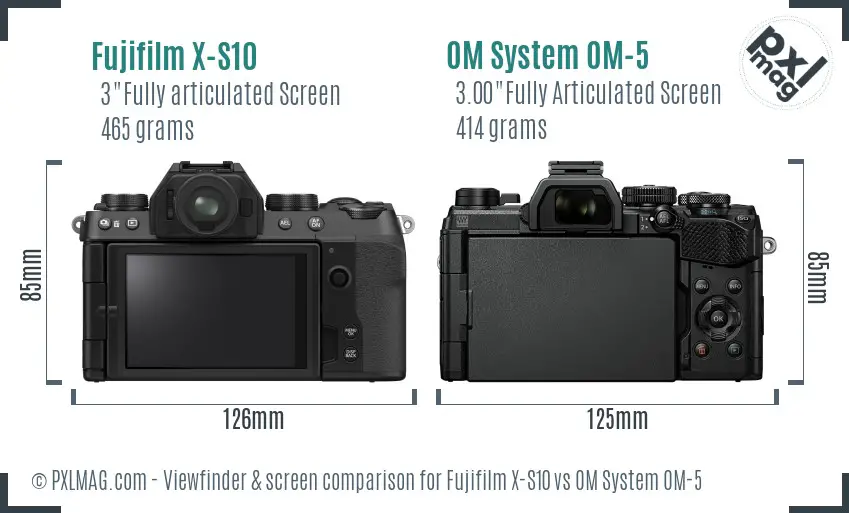 Fujifilm X-S10 vs OM System OM-5 Screen and Viewfinder comparison