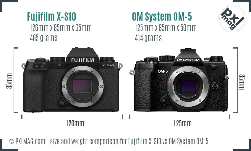 Fujifilm X-S10 vs OM System OM-5 size comparison