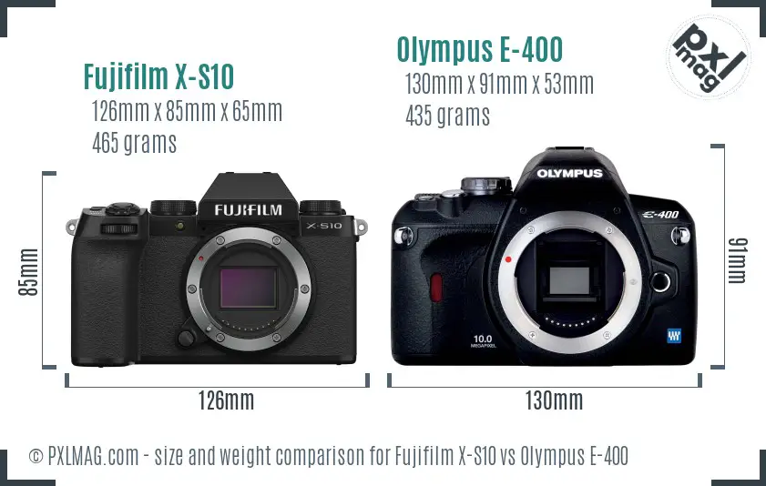 Fujifilm X-S10 vs Olympus E-400 size comparison