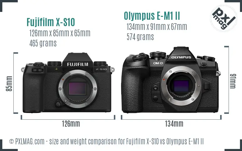 Fujifilm X-S10 vs Olympus E-M1 II size comparison Fujifilm X-S10 vs Olympus E-M1 II size comparison