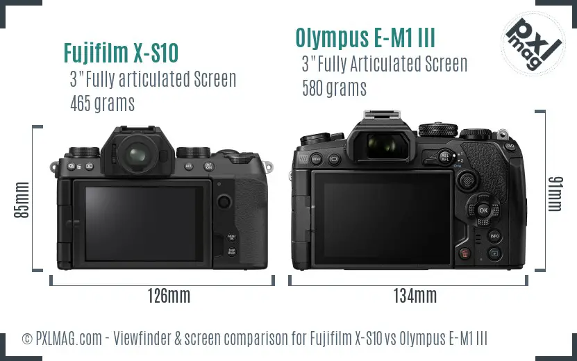 Fujifilm X-S10 vs Olympus E-M1 III Screen and Viewfinder comparison