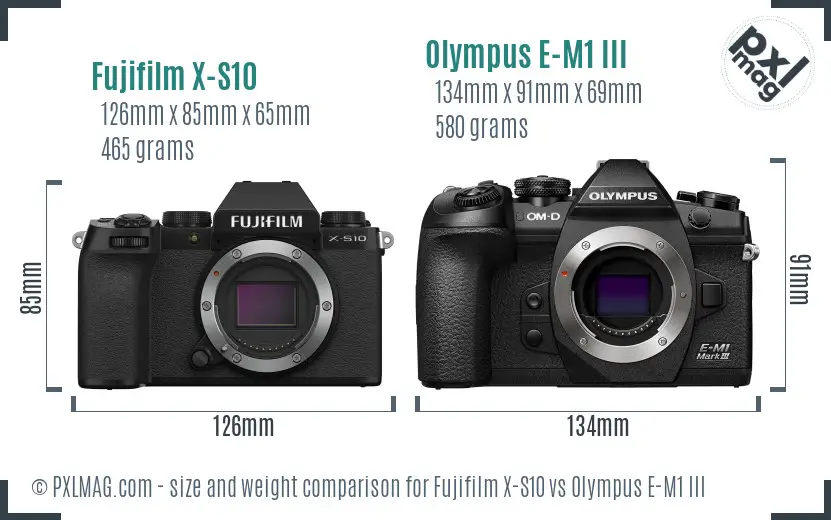 Fujifilm X-S10 vs Olympus E-M1 III size comparison