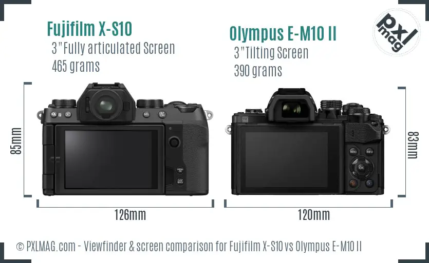 Fujifilm X-S10 vs Olympus E-M10 II Screen and Viewfinder comparison