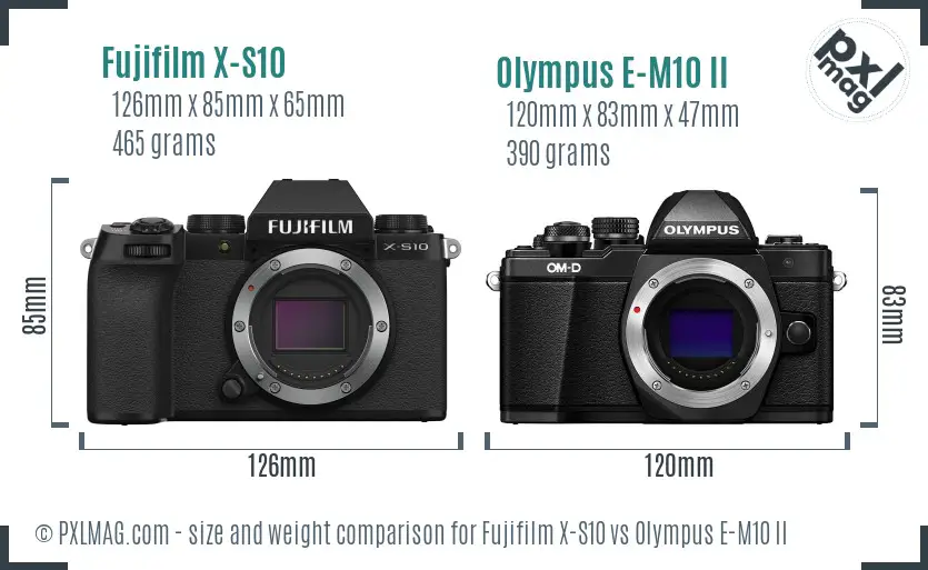 Fujifilm X-S10 vs Olympus E-M10 II size comparison