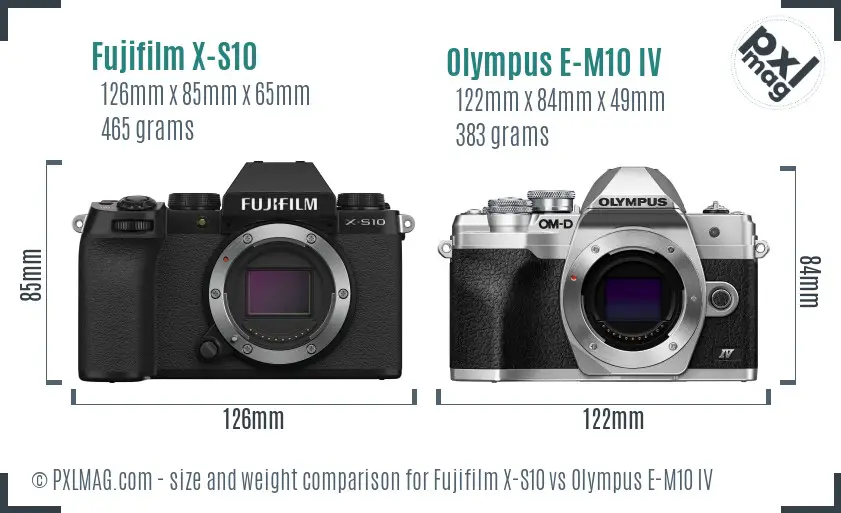 Fujifilm X-S10 vs Olympus E-M10 IV size comparison