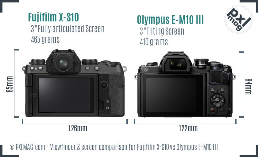 Fujifilm X-S10 vs Olympus E-M10 III Screen and Viewfinder comparison