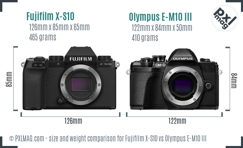 Fujifilm X-S10 vs Olympus E-M10 III size comparison