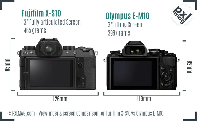 Fujifilm X-S10 vs Olympus E-M10 Screen and Viewfinder comparison