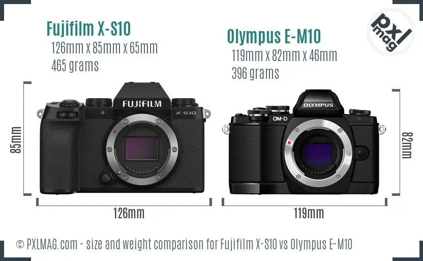 Fujifilm X-S10 vs Olympus E-M10 size comparison