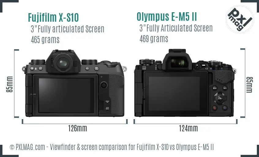 Fujifilm X-S10 vs Olympus E-M5 II Screen and Viewfinder comparison
