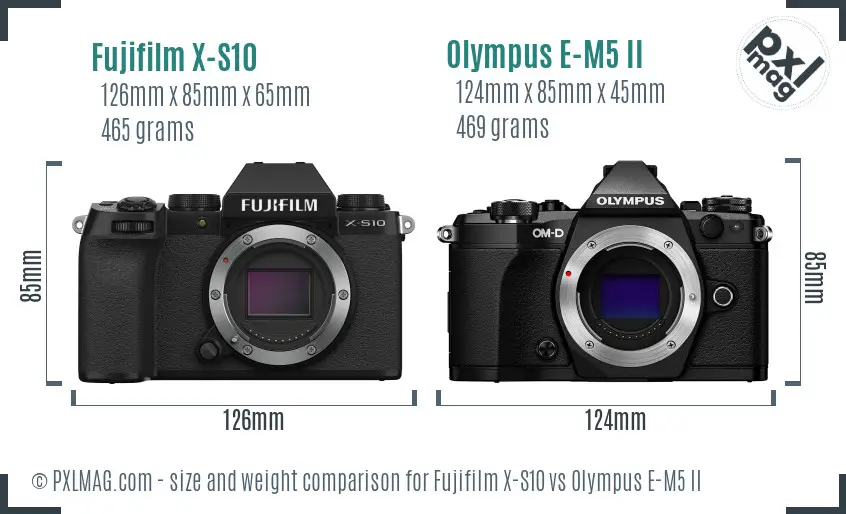 Fujifilm X-S10 vs Olympus E-M5 II size comparison