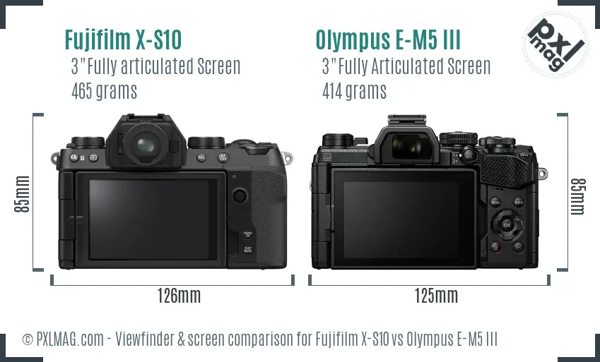 Fujifilm X-S10 vs Olympus E-M5 III Screen and Viewfinder comparison