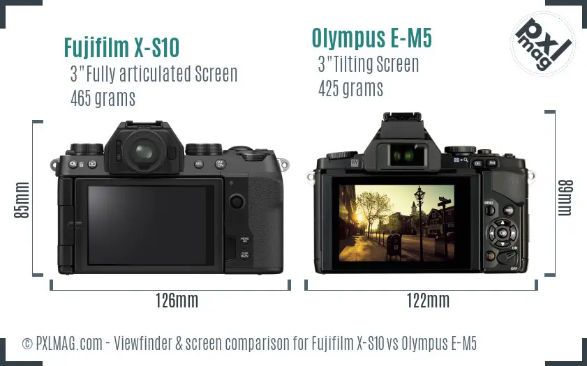 Fujifilm X-S10 vs Olympus E-M5 Screen and Viewfinder comparison