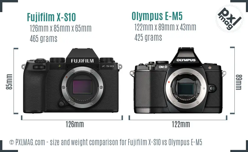 Fujifilm X-S10 vs Olympus E-M5 size comparison