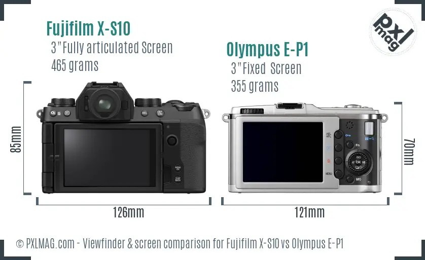Fujifilm X-S10 vs Olympus E-P1 Screen and Viewfinder comparison