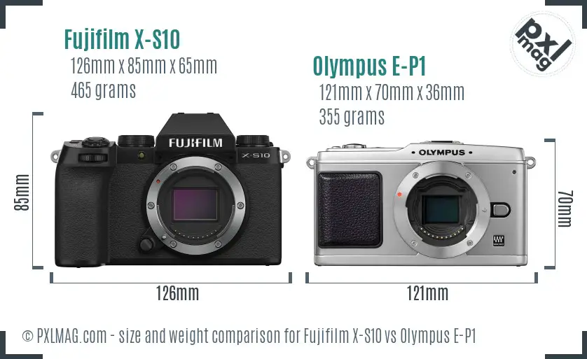 Fujifilm X-S10 vs Olympus E-P1 size comparison