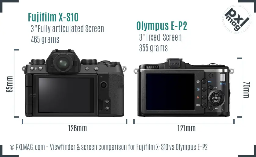 Fujifilm X-S10 vs Olympus E-P2 Screen and Viewfinder comparison