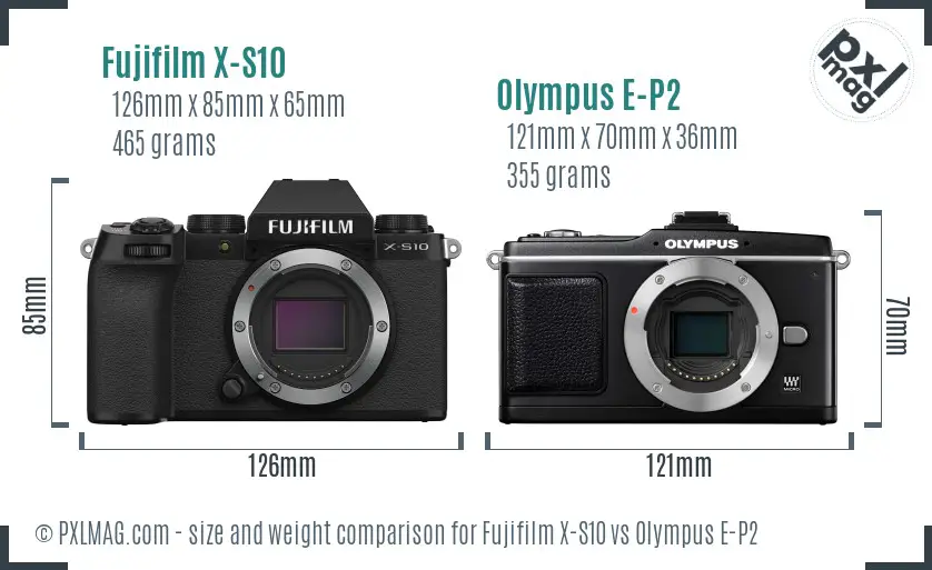 Fujifilm X-S10 vs Olympus E-P2 size comparison