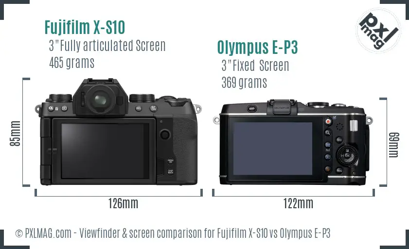 Fujifilm X-S10 vs Olympus E-P3 Screen and Viewfinder comparison