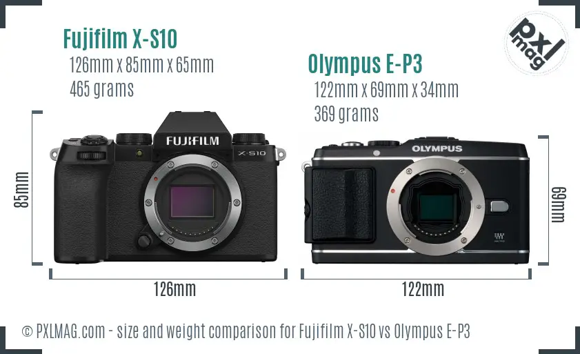 Fujifilm X-S10 vs Olympus E-P3 size comparison