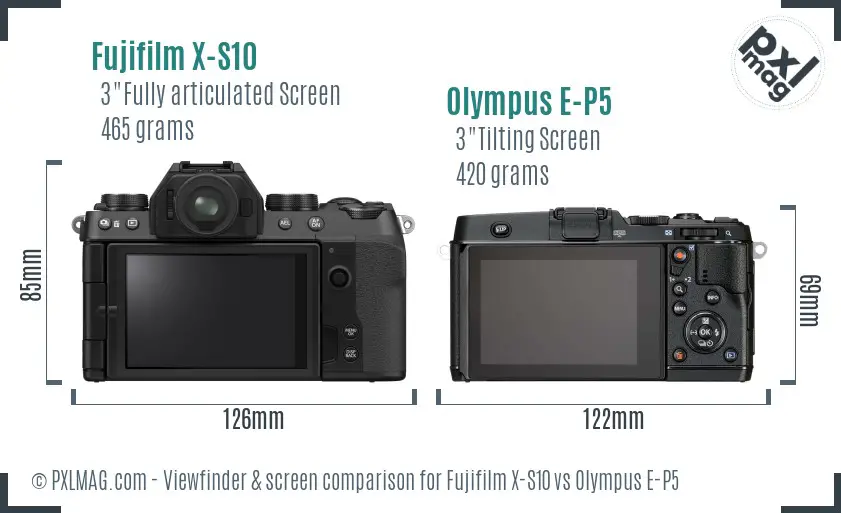 Fujifilm X-S10 vs Olympus E-P5 Screen and Viewfinder comparison