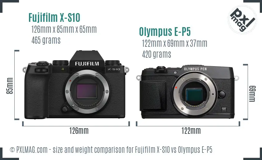 Fujifilm X-S10 vs Olympus E-P5 size comparison