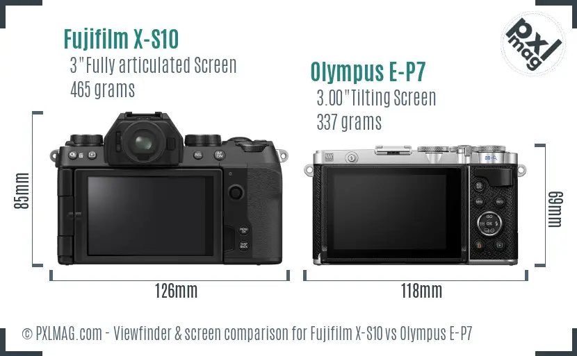 Fujifilm X-S10 vs Olympus E-P7 Screen and Viewfinder comparison