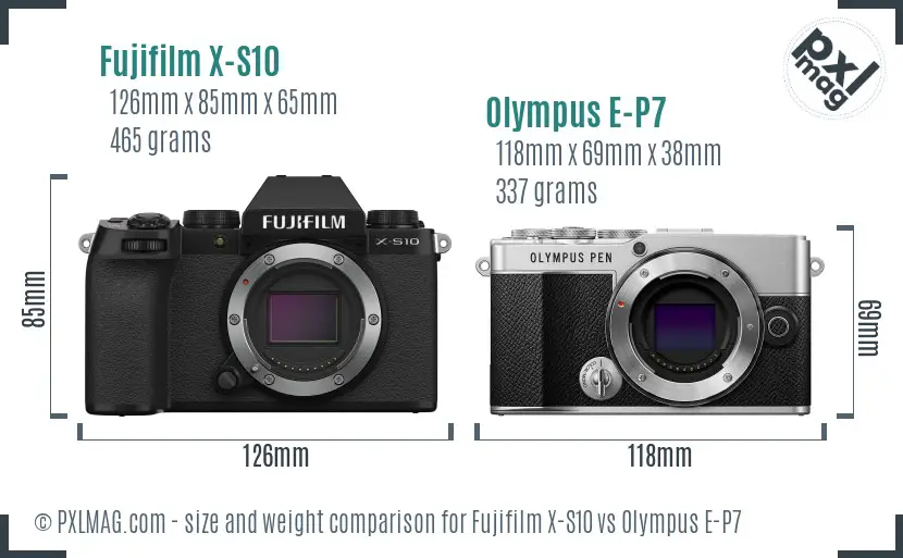 Fujifilm X-S10 vs Olympus E-P7 size comparison