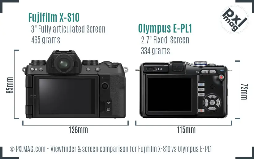 Fujifilm X-S10 vs Olympus E-PL1 Screen and Viewfinder comparison