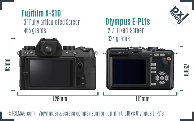 Fujifilm X-S10 vs Olympus E-PL1s Screen and Viewfinder comparison