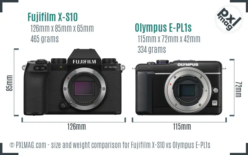 Fujifilm X-S10 vs Olympus E-PL1s size comparison