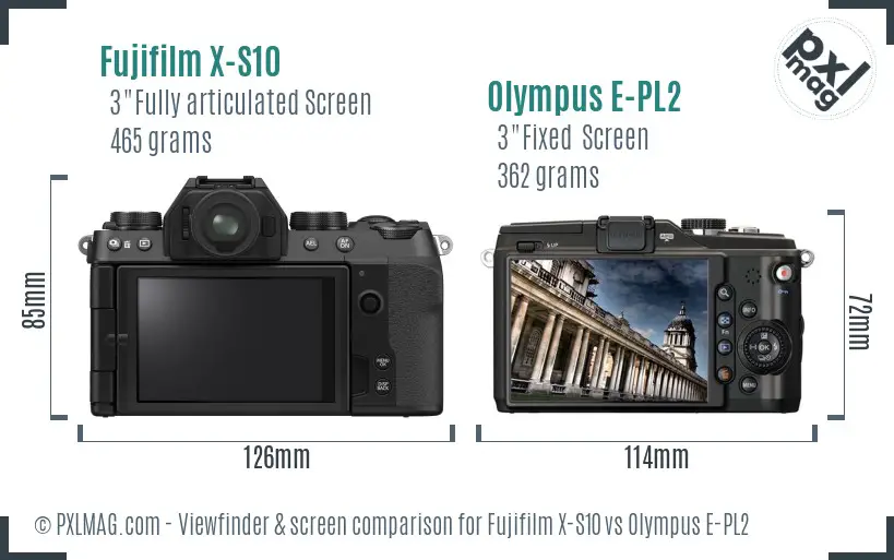 Fujifilm X-S10 vs Olympus E-PL2 Screen and Viewfinder comparison