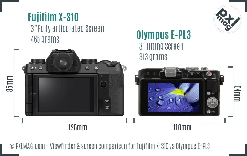 Fujifilm X-S10 vs Olympus E-PL3 Screen and Viewfinder comparison
