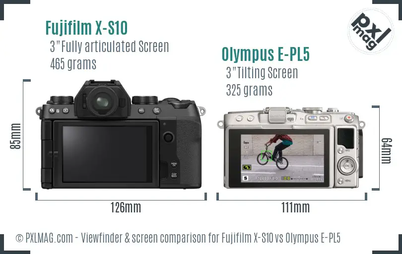 Fujifilm X-S10 vs Olympus E-PL5 Screen and Viewfinder comparison