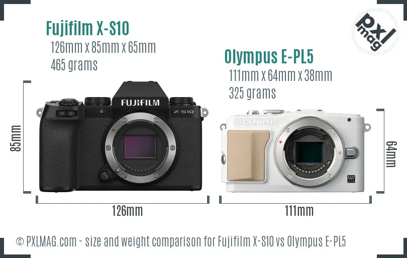 Fujifilm X-S10 vs Olympus E-PL5 size comparison