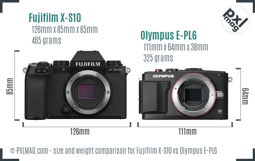 Fujifilm X-S10 vs Olympus E-PL6 size comparison