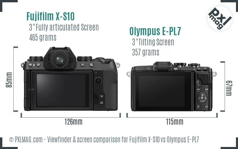 Fujifilm X-S10 vs Olympus E-PL7 Screen and Viewfinder comparison