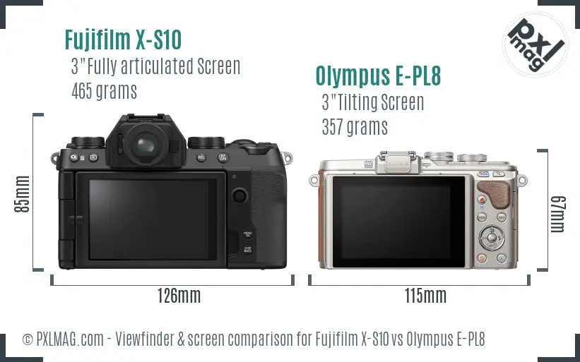 Fujifilm X-S10 vs Olympus E-PL8 Screen and Viewfinder comparison