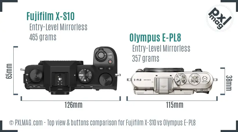 Fujifilm X-S10 vs Olympus E-PL8 top view buttons comparison